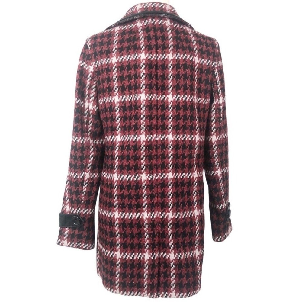 Express Womens NWT Red Houndstooth Plaid Faux Leather Trim Car Pea Coat Small - Picture 4 of 8